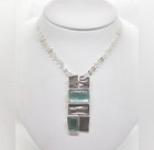 Silver Geometric Necklace And Bracelet Set - Sterling Silver With Roman Glass
