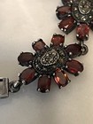 Antique Sterling Silver Red Garnet Floral Bracelet 7   