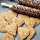 Wooden Rolling Pin Engraved Embossing Floral Pattern Biscuit Baking Christmas