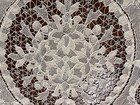 Antique Exquisite Ecru Point De Venice Belgian Needle Lace Tablecloth 56 x90 