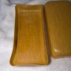 Vintage Travel Grooming Kit 1950s Mcm Faux Wood Toiletry Container Shoe Horn Euc
