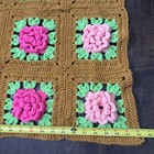 Vtg 3d Granny Square Raised Pink Flowers Crochet Afghan Cottage Core 42x81 In