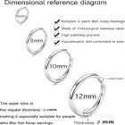 316l Surgical Stainless Steel Huggie Hoop Earrings 6mm 8mm 10mm 11mm 12mm 14mm H