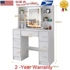 Vanity Dressing Table 3 Colors Led Lighted Mirror 7 Drawers Makeup Desk Dresser