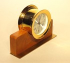Seth Thomas Brass Ship Porthole Desk Clock W  Ship s Bell Strike   Mahogany Base