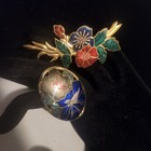 Vintage Enamel Floral Brooch Lot Cloisonne Hibiscus Branch Gold Tone Pins