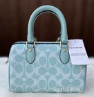 Nwt Coach Mini Rowan Crossbody Bag Signature Canvas Gold Light Blue Leather