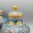 Pair Of Vintage Chinese Cloisonn   Vases Blue Background With Crimson Flowers