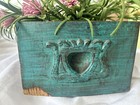 Vtg  Wooden Sewing Machine Drawer Oak Box Ornate Fabulous Condition teal blue