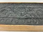 Vtg 11    X 3 5    X 4 75    Wooden Box Hinged Lid Embossed Black Tin Folk Art Design