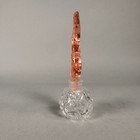 Vtg Bohemian Art Deco Clear Glass Perfume Bottle   Pink Geometric Stopper