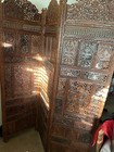 Hand Crafted Teak Wood Indian Grape Harvest Four Panel Room Divider