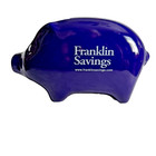 Piggy Bank Vtg Blue Ceramic Coin Bank Advertising Franklin Savings L