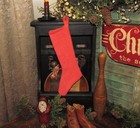 Primitive Antique Vtg Style Retro Christmas Santa Red Cotton Stocking Ornament