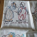 Set Of 7 Vtg Flour Sack Embroidered Hillbilly Wedding Tea Towels Farm Country