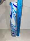 Vintage White Cased Cobalt Blue   White Glass Vase 15 3 4  Tall Curved Top Cool