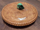 Vintage Mcm Hand Painted Ceramic Apple Pie Dish Plate Keeper With Lid