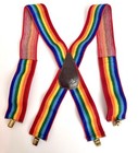 Vintage 1970   s Rainbow Suspenders Adjustable Length 2    Wide Bird Cloud Emblem