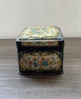 Vintage Daher Metal Hinged Decorative Tin Faux Needlepoint Floral Design England