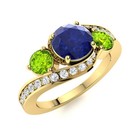925 Sterling Silver Gold Plated Blue Sapphire   Peridot Three Stone Women Ring