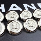 10 Chanel Buttons Cc Logo Round Silver Metal 18mm Vintage