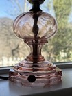Antique    jefferson Glass Co    Pink Glass Lamp Base W green Glow 8    Circa 1900   s 
