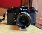 Nikon El2 Slr 35mm Film Camera Black W  Nikkor 50mm F2 Lens   Nikon Cap   Strap