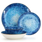 Oceanus 16 Piece Porcelain Double Bowl Dinnerware Set In Blue