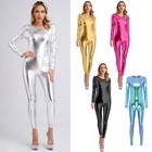 Women s Metallic Shiny Jumpsuit Long Sleeve Unitard Round Neck Bodycon Romper