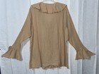 Vintage Carolina Colours Sz 18 Tan Gauzy Ruffle Button Up Long Sleeve Bell Cuff