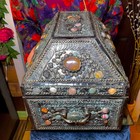 Vintage Agate Inlaid Moroccan Jewelry Box   12  Long   Moorish Dome Top W  Semi