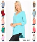 Womens 3 4 Sleeve T-shirt V-neck Casual Basic Tunic Top Long Loose Blouse S-3x