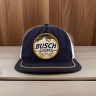 Busch Light Vintage Logo Flat Bill Hat Blue Embroidered Twill Patch Cap