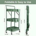 3 Tier Foldable Rolling Cart With Wheels  Metal Folding Utility Cart Organize   