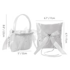 Flower Girl Basket And Ring Bearer Pillow Set  Silver Heart-shaped Bow  Weddi   