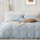 Duvet Cover Set- 100  Washed Cotton 3 Pcs Soft Comfy Breathable King Baby Blue