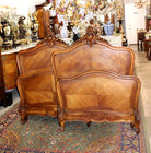 French Antique Carved Walnut Louis Xv Pair Of Twin Size Bed Stamped
