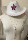 New White Cowgirl Felt Cowboy Hat Pink Sequin Star   Trim Cosplay Costume