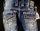  220 Mens Rock Revival Jeans  hern  Leather Inserts Slim Straight 33 X 31