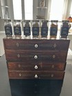 Oak Spool Cabinet Labeled R m myers  Printed Samples  Rochester N y 