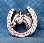 Western Horse Horseshoe Belt Buckle Cowboy Cowgirl Rhinestones Vtg Nocona qrt385
