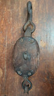 Antique Vintage Wood   Iron Block   Tackle Double Pulley 3  Sheave