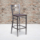 2 Pk  Hercules Series Clear Coated   x   Back Metal Restaurant Barstool - Walnut