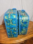1960 s Mod Suitcases Blue   Green Geometric Retro Groovy W  Lock   Key Lot