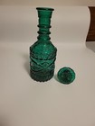Set Of 2  Vtg  Emerald Green And Marbled Glass Liquor Decanter Bottles    