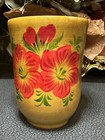 Vintage Soviet Russian Folk Hand Painted Floral Wood Vase