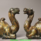 9 1  old Chinese Dynasty Bronze Ware Gilt Inscription Camel Pair Statue