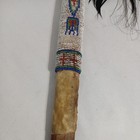 Native American Indian U s  Pipe Tomahawk With Engraved Blade And Beadwork
