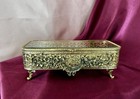 Vtg Stylebuilt 24k Gold Plated Beveled Glass Jewelry Trinket Box Casket Filigree