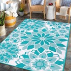  Outdoor Rug For Patio  5 x 8  Reversible Plastic Straw 5     8    Teal   White